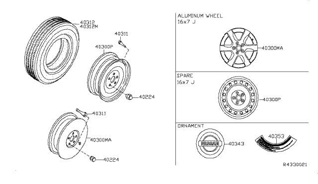 2009 Nissan Altima Spare Tire Wheel Assembly Diagram for 40300-ZM00A
