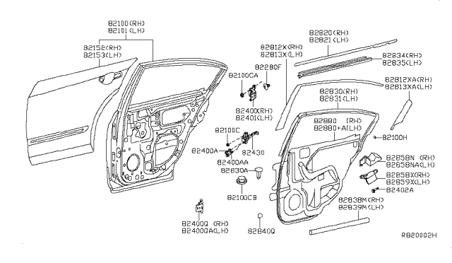 2007 Nissan Altima Weatherstrip-Rear Door,LH Diagram for 82831-JA000