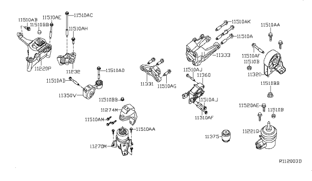 2011 Nissan Altima Engine Mounting Insulator, Rear Diagram for 11320-JA80A