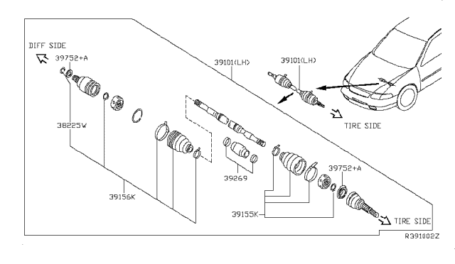 2009 Nissan Altima Front Drive Shaft (FF) Diagram 3