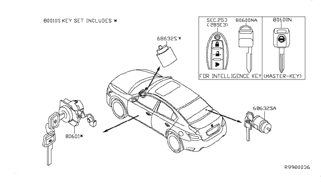 2010 Nissan Altima Key Set & Blank Key Diagram 1