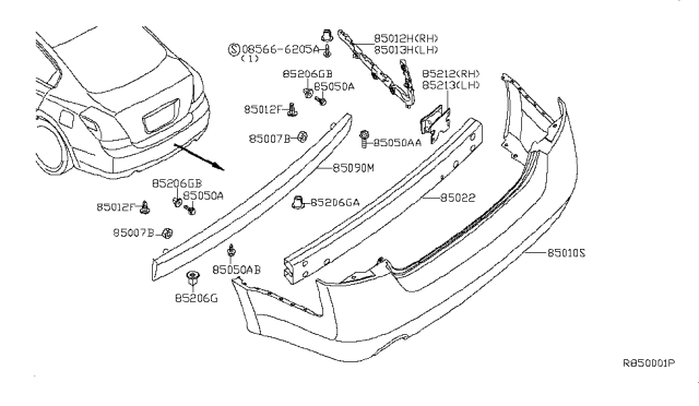 2008 Nissan Altima Stay-Rear Bumper,RH Diagram for 85210-JA00A