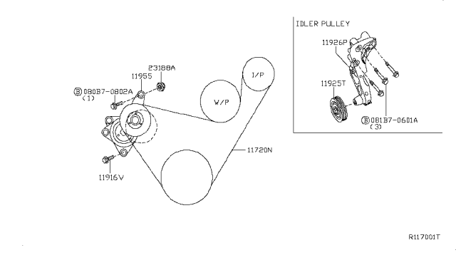 2009 Nissan Altima Fan,Compressor & Power Steering Belt Diagram