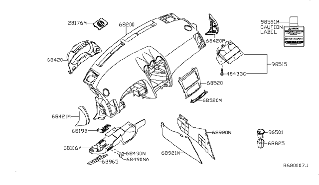2011 Nissan Altima Instrument Panel,Pad & Cluster Lid Diagram 4