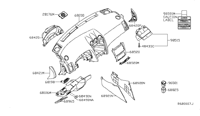 2010 Nissan Altima Instrument Panel,Pad & Cluster Lid Diagram 4