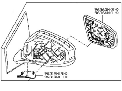 Nissan 96301-1AA0B Mirror Assy-Outside,RH