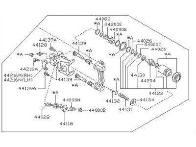 Nissan 44001-6J002 CALIPER Assembly-Rear RH,W/O Pads Or SHIMS