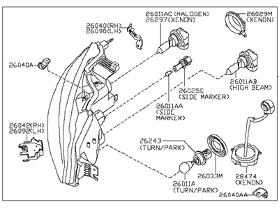 Nissan 26010-ZY80A Passenger Side Headlight Assembly