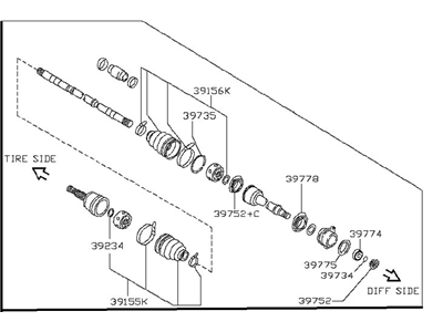 Nissan 39100-5AF0A Shaft Assy-Front Drive,RH