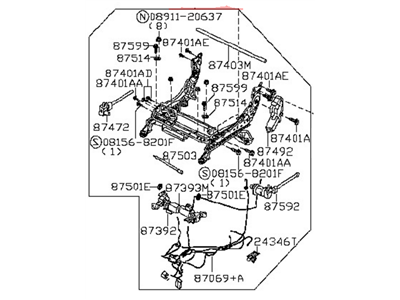 Nissan 87450-7Y460 ADJUSTER Assembly Front Seat, L