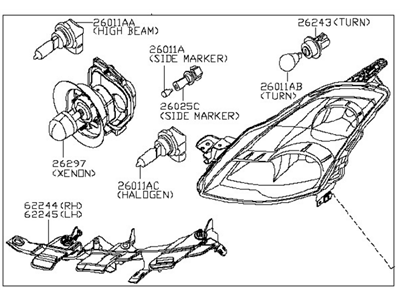 Nissan 26010-ZX20A Passenger Side Headlight Assembly