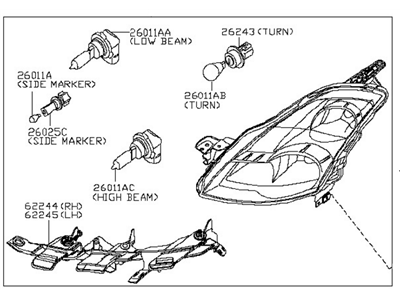 Nissan 26010-ZX00A Passenger Side Headlight Assembly