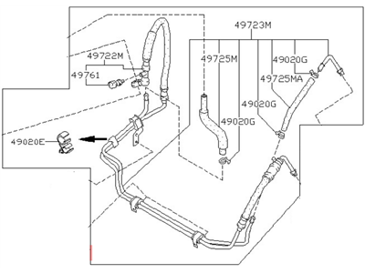 Nissan 49710-3B010 Hose & Tube Set-Power Steering