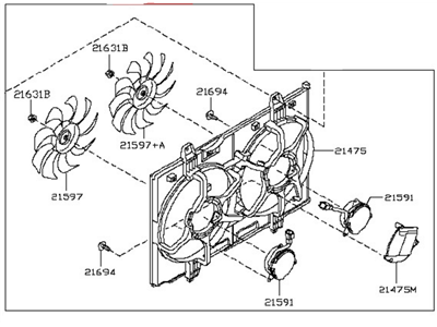 Nissan 21481-JM00A Motor & Fan Assy-With Shroud