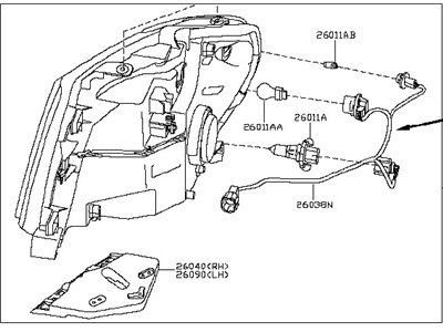 Nissan 26010-1PA0A Passenger Side Headlight Assembly