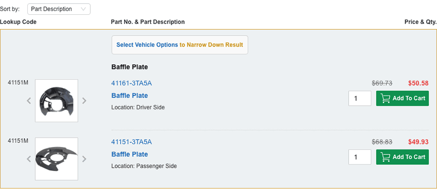 How do I locate a part from the category I've selected?